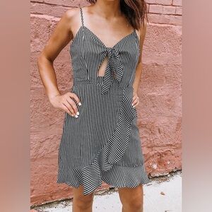 She + Sky Black and White Striped Mini Dress